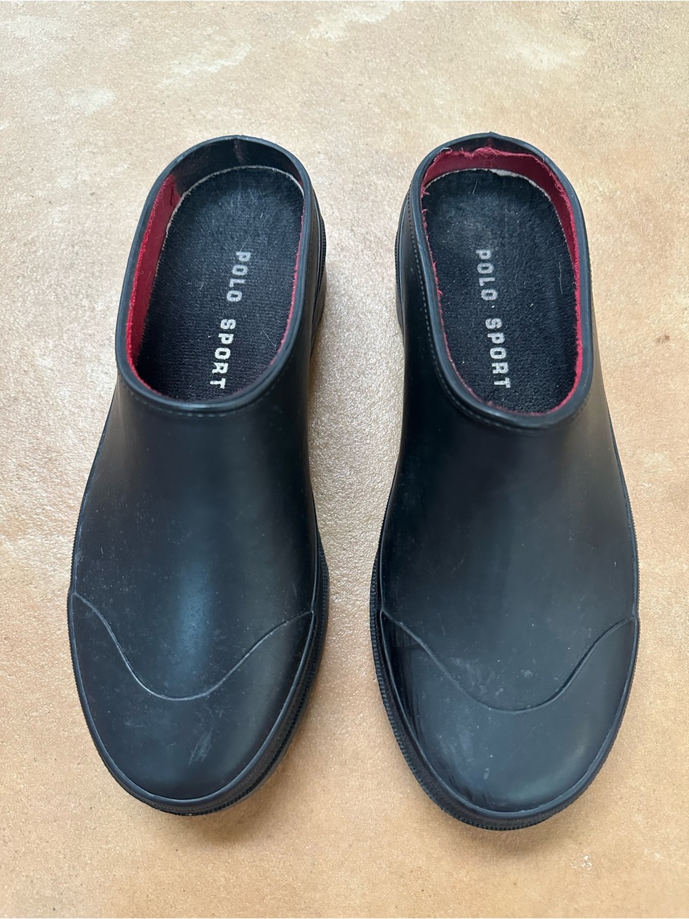 Vintage 90s Black Polo Sport Ralph Lauren “Delaware” Rubber Rain/Garden Clogs, 7